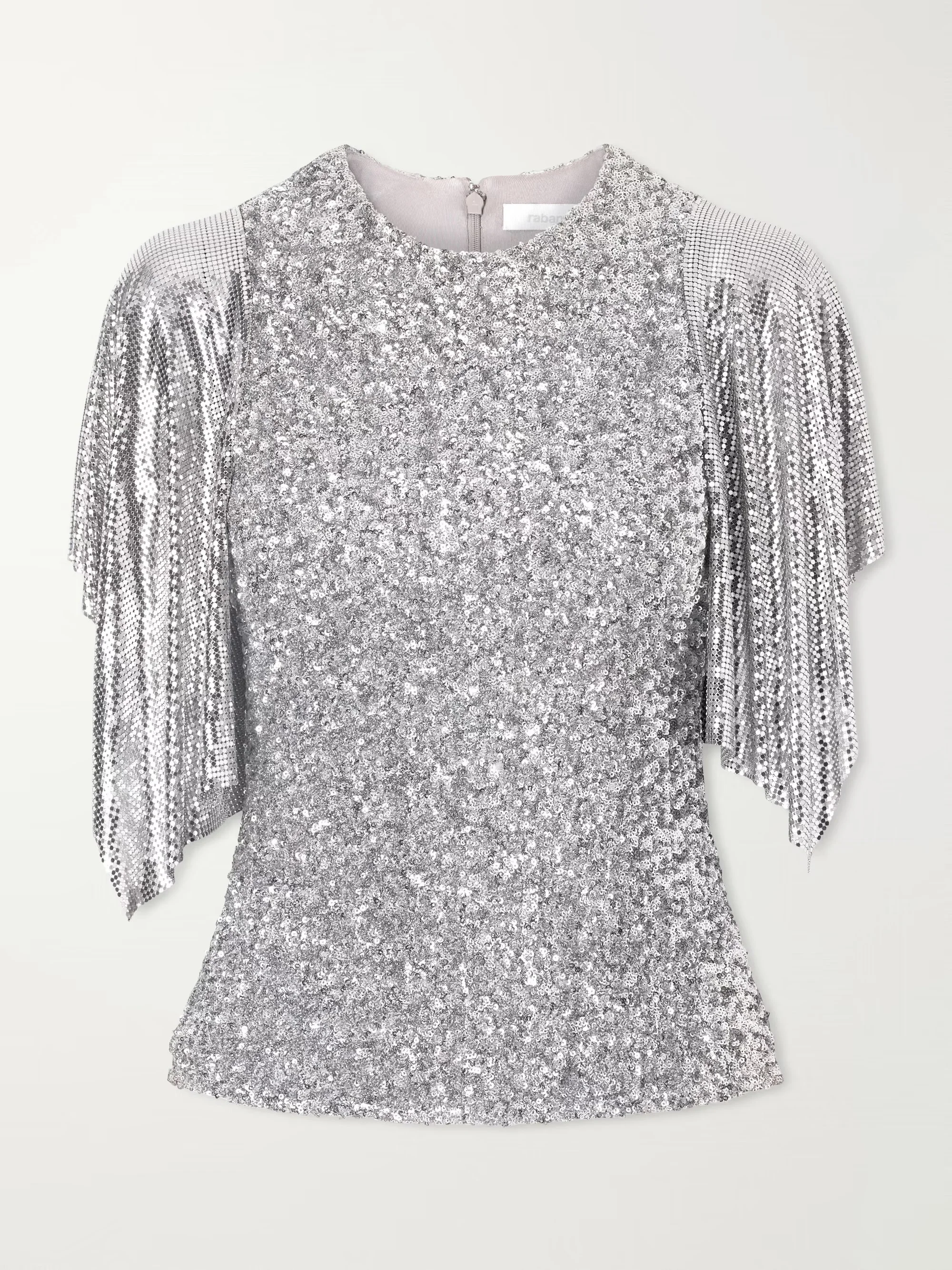 RABANNE - Chainmail-trimmed sequined mesh blouse