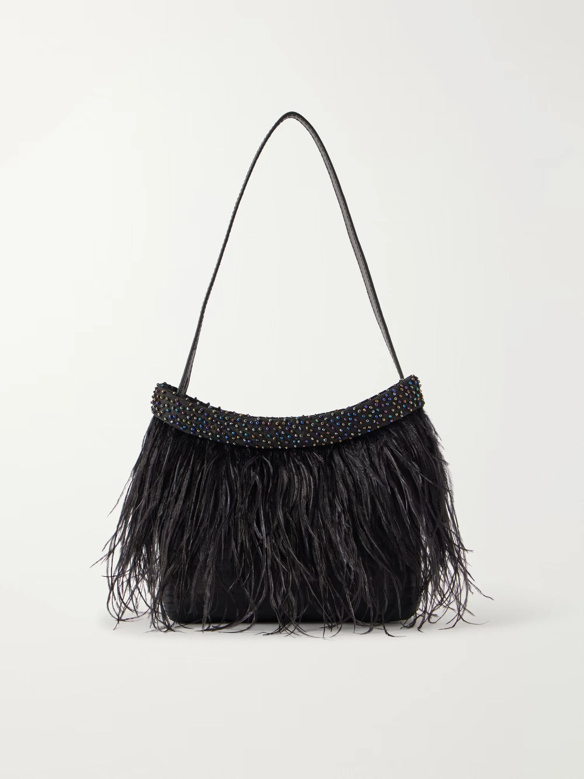 STAUD - Winslow bead and feather-embellished silk shoulder bag