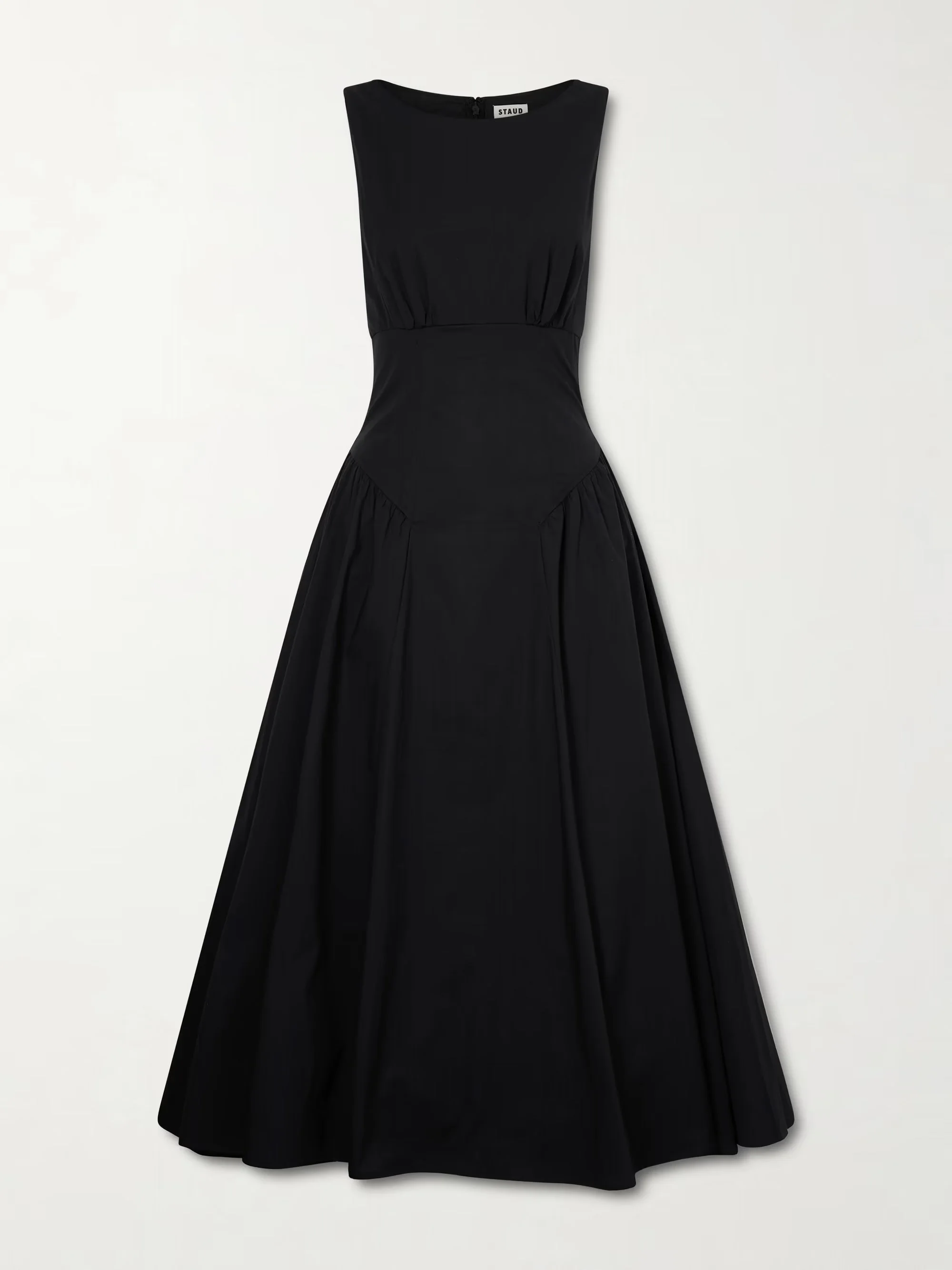 STAUD - Gwen paneled pleated cotton-blend poplin midi dress