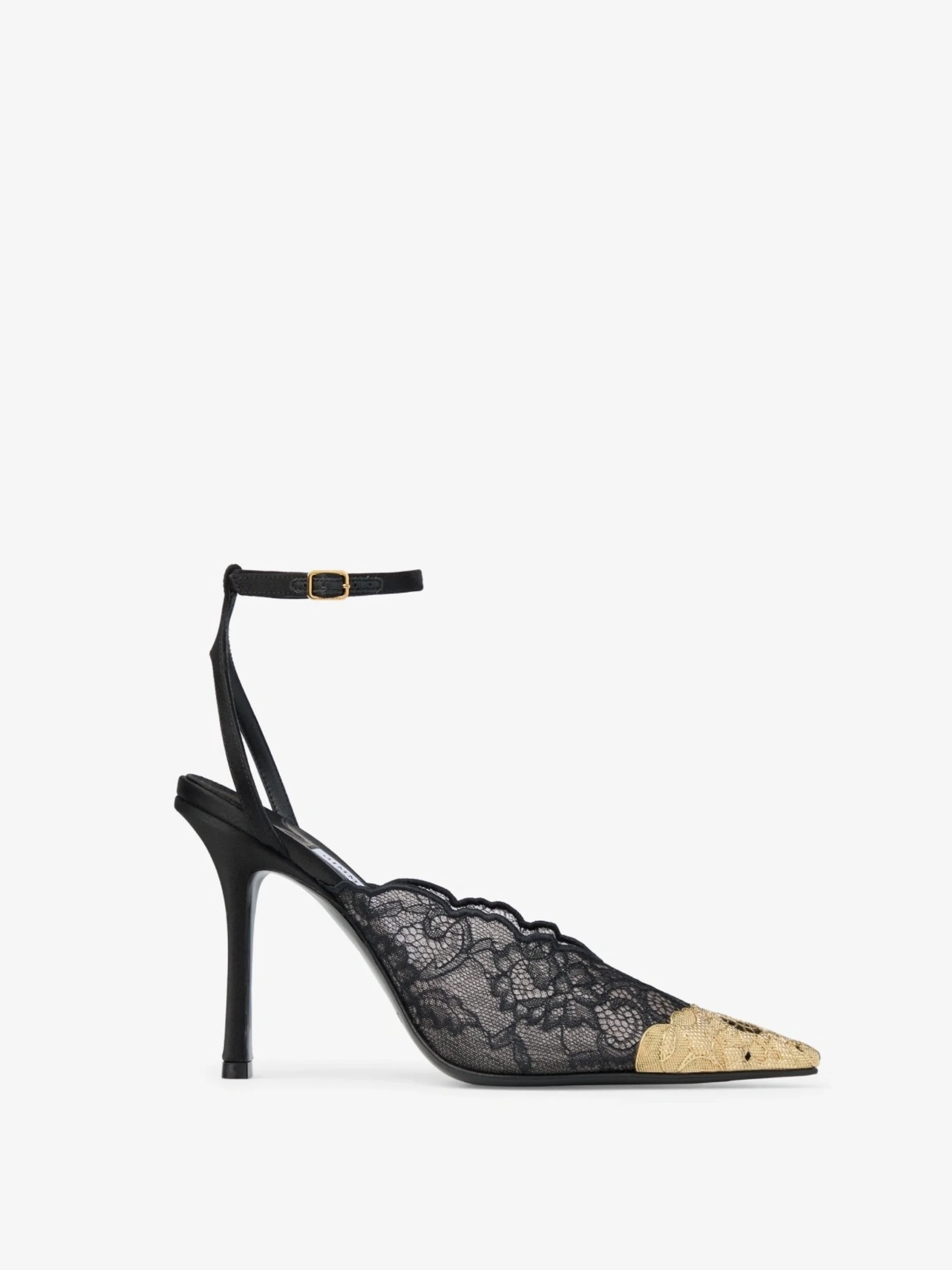 JIMMY CHOO - Black Jimmy Choo Lace Pumps with Metal Lace Detail