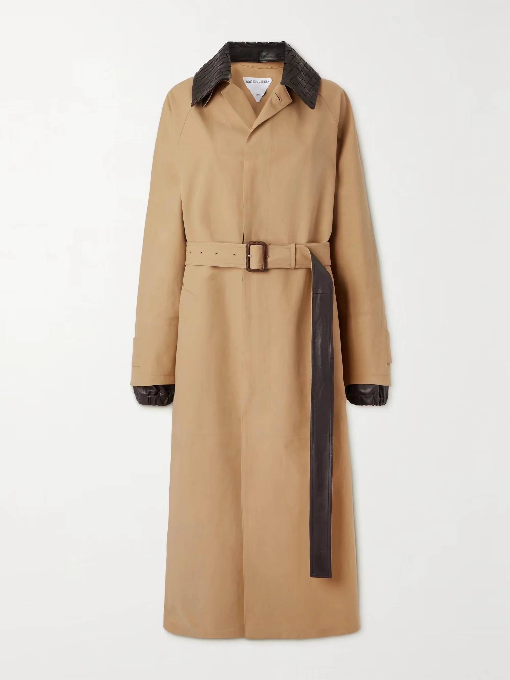 BOTTEGA VENETA -  Belted leather-trimmed cotton-garbardine trench coat