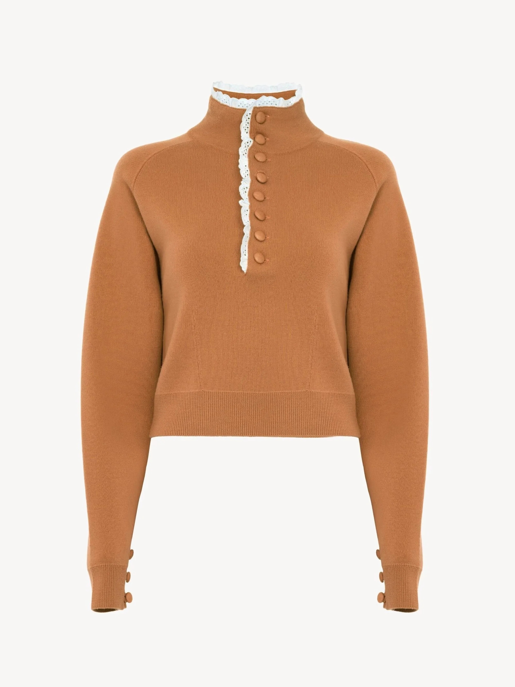 CHLOÉ - High-neck sweater in a wool knit & lace