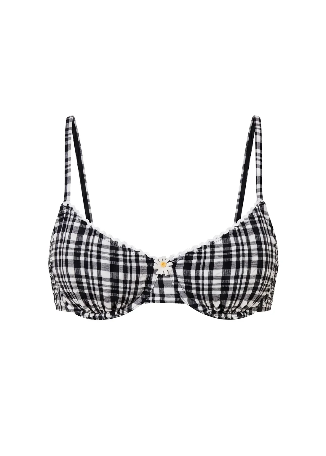 Solid & Striped - Daphne Bikini Top Puckered Plaid Noir