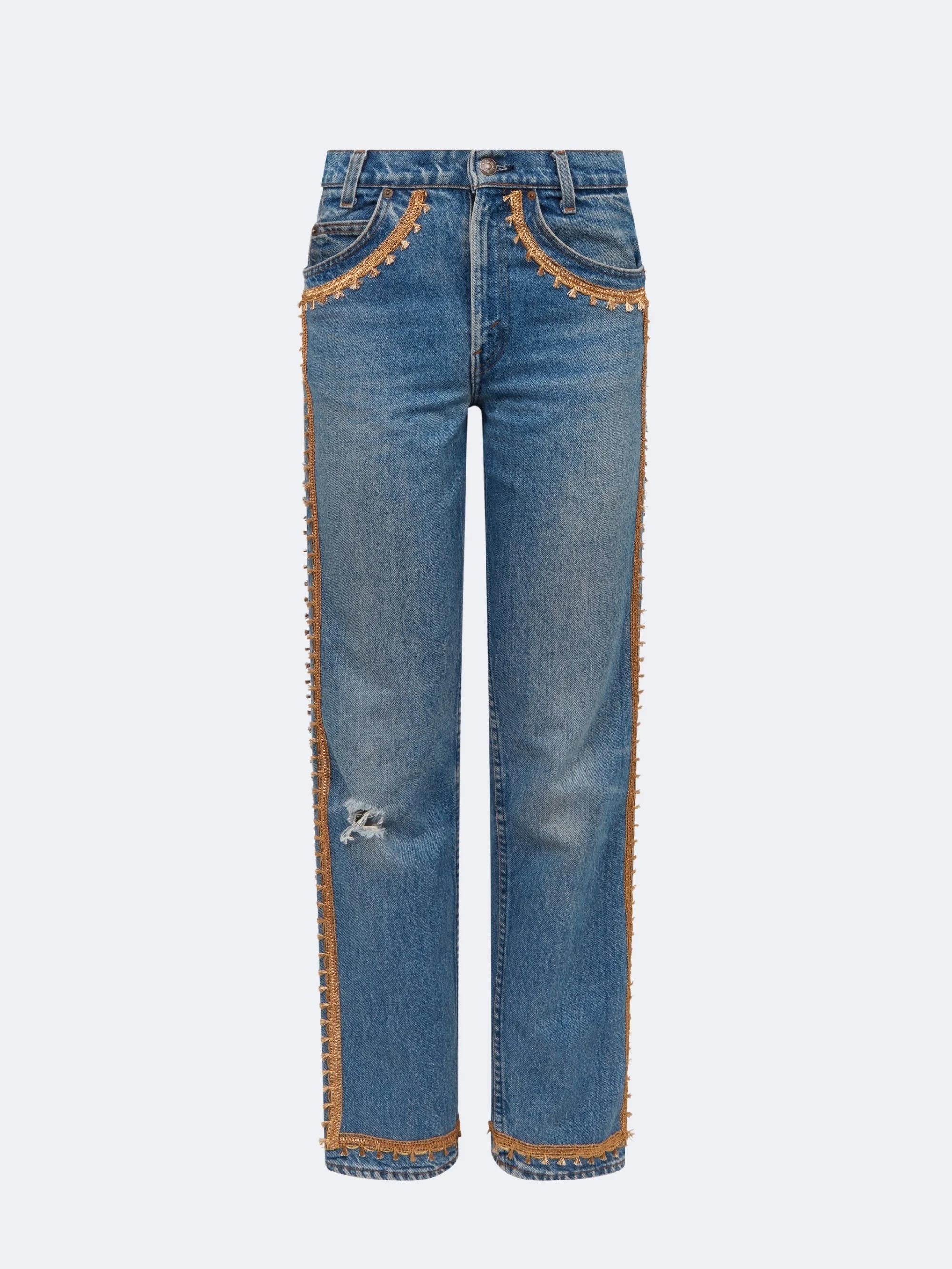 CONNER IVES - Embellished Rigid Mid-Rise Straight-Leg Jeans
