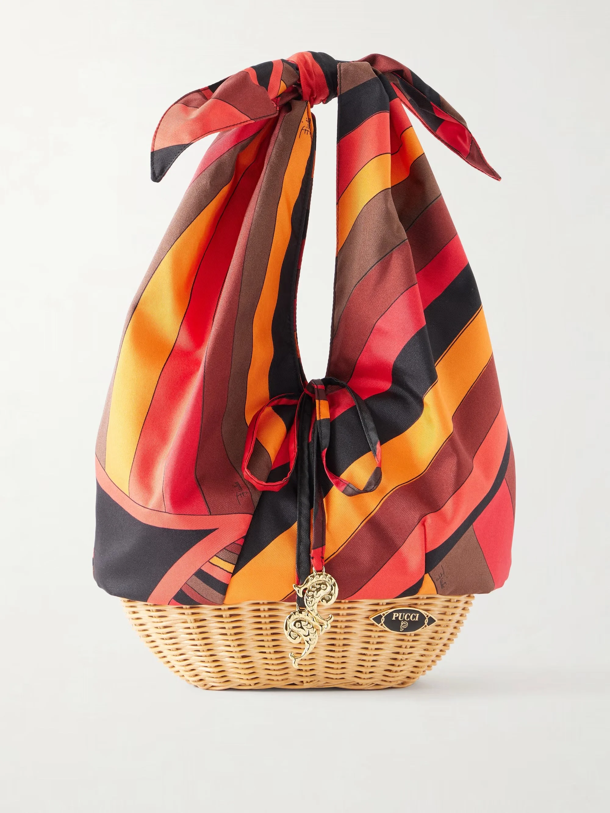 PUCCI - Picnic embellished bamboo-trimmed silk-twill clutch