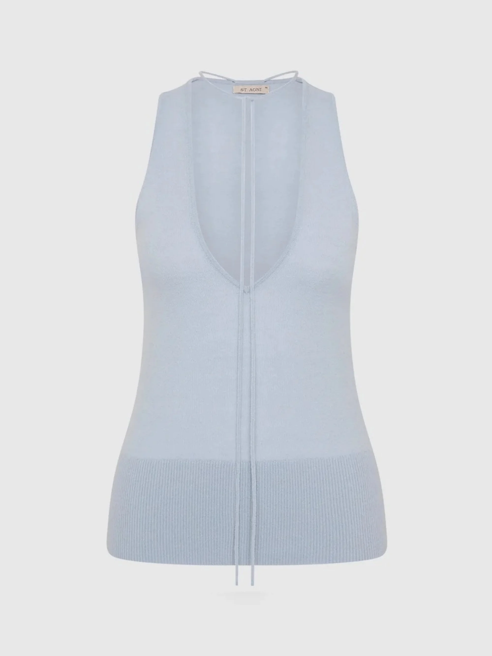 ST. AGNI - Plunge Rouleau Knit Tie Top - Light Steel