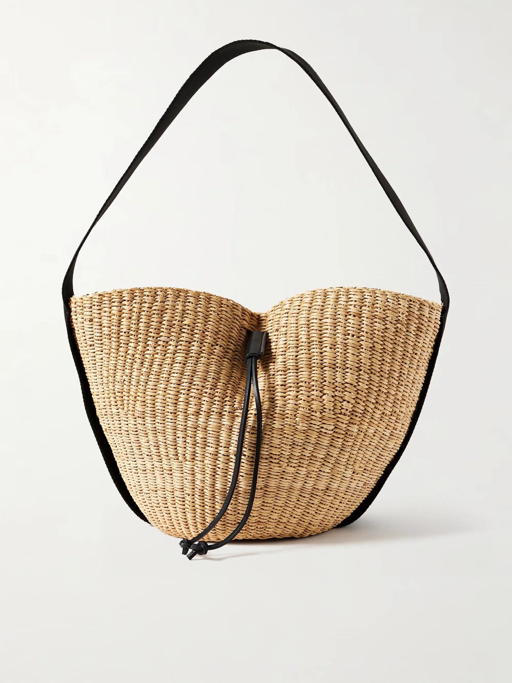 MUUÑ - Orbi cotton canvas-trimmed woven straw shoulder bag
