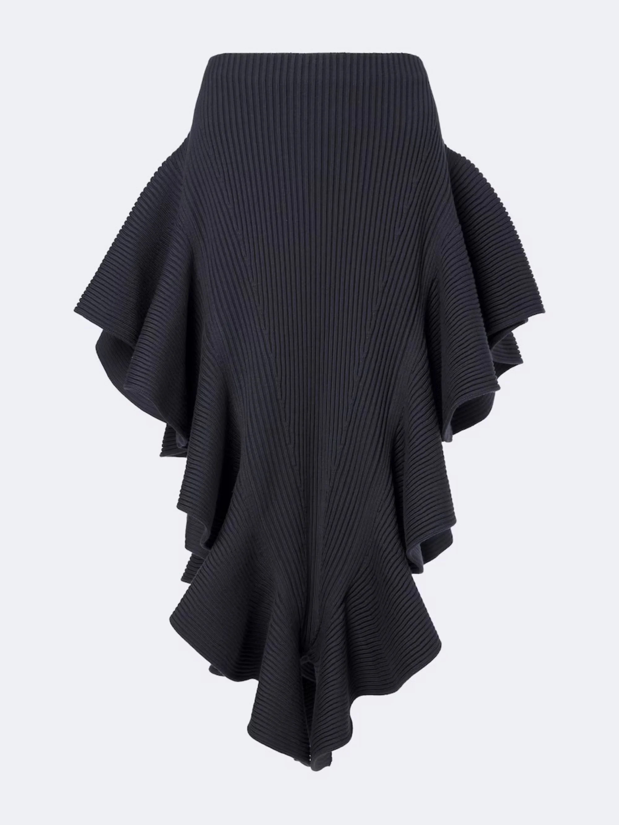 ALAÏA - Ribbed-knit ruffled wool-blend midi skirt