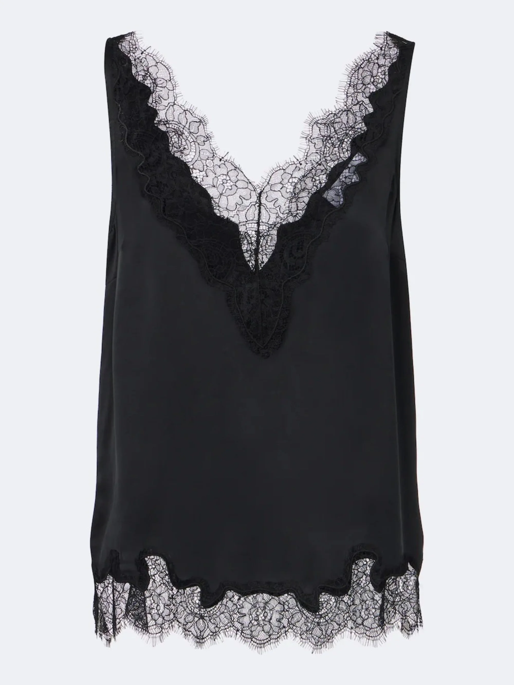 VELVET - Lace-trimmed silk satin top
