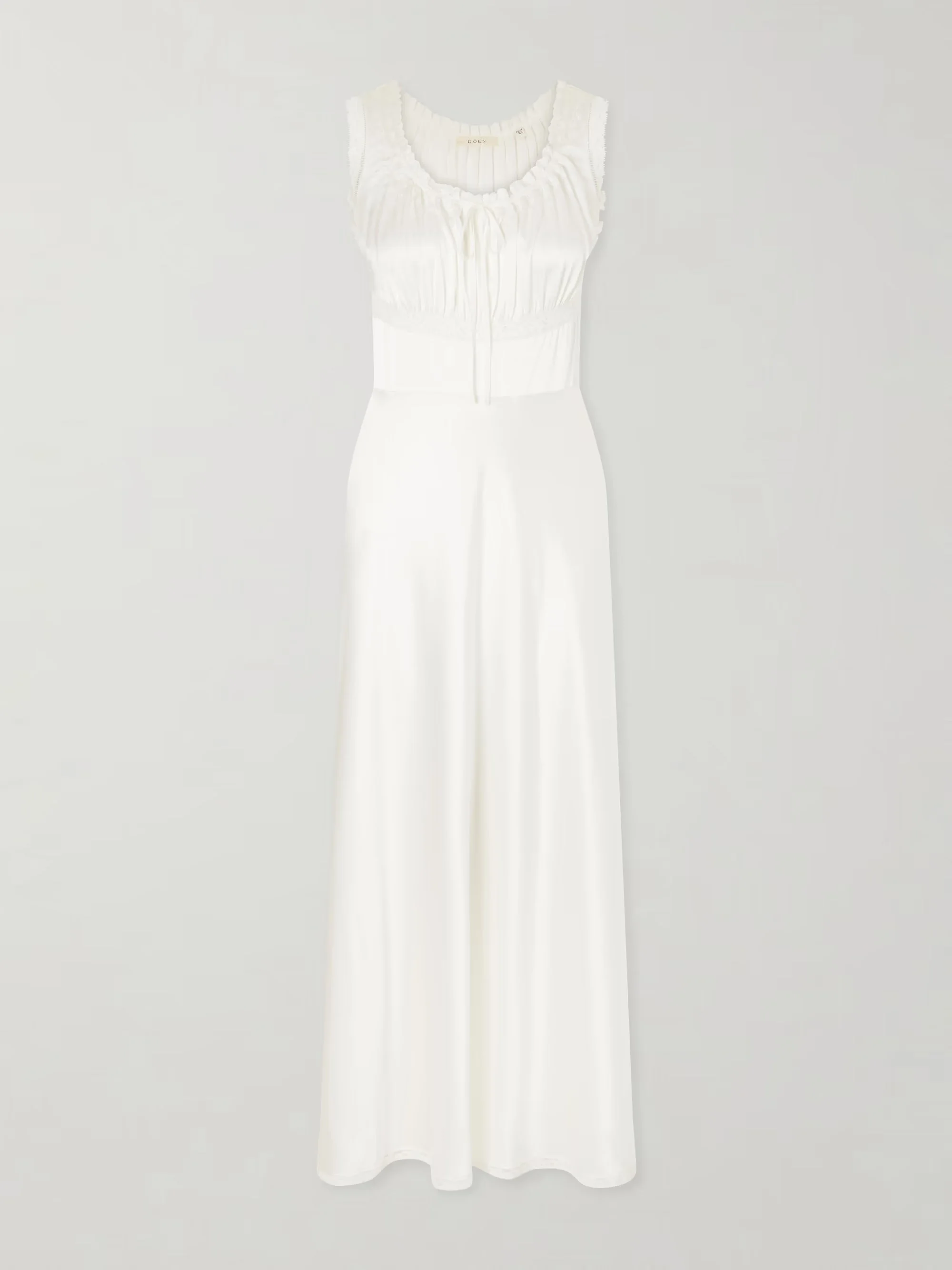 DÔEN - Adalie lace-trimmed gathered silk-satin midi dress