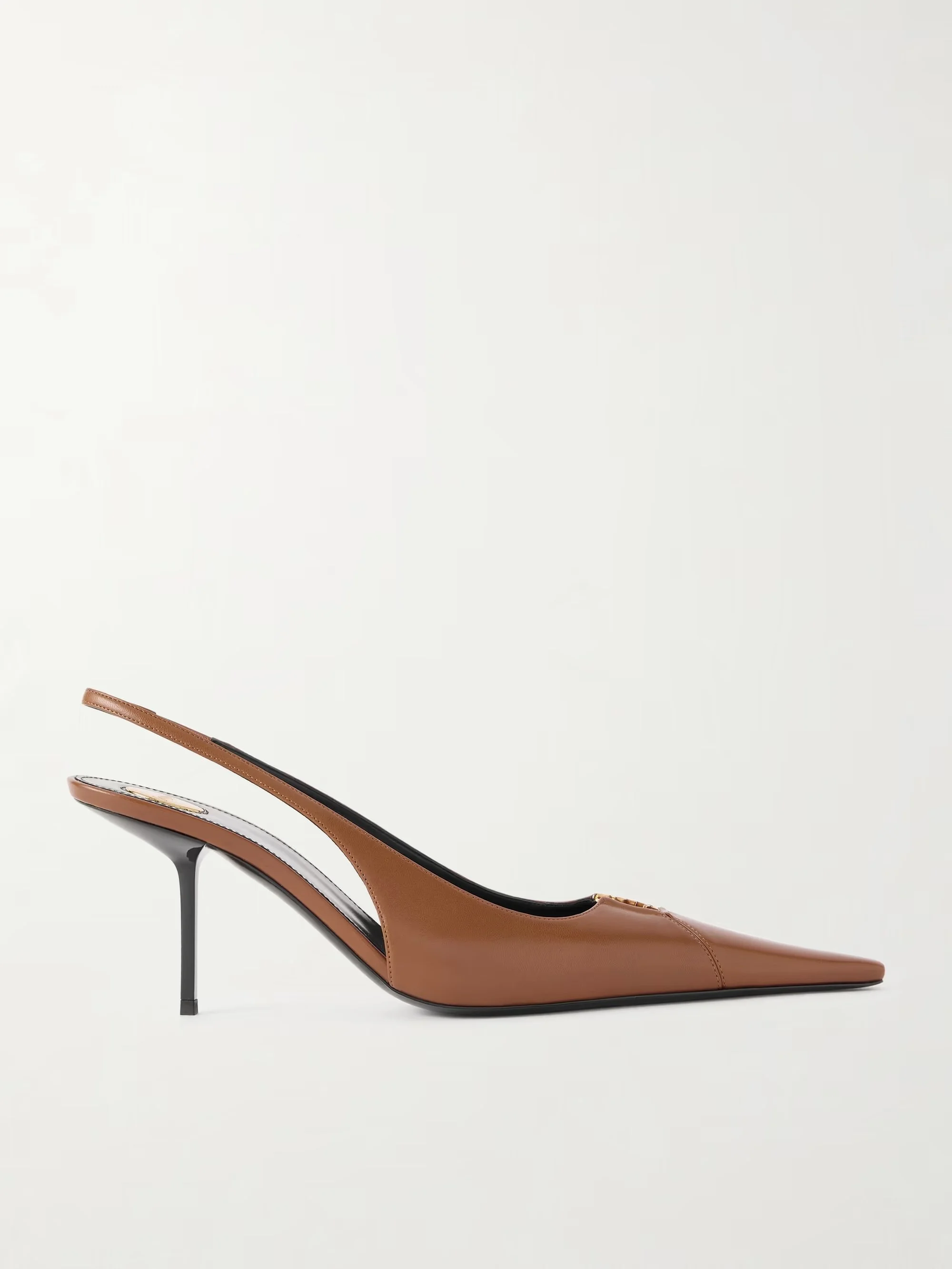 SAINT LAURENT - Babylone Cassandre-embellished leather slingback pumps