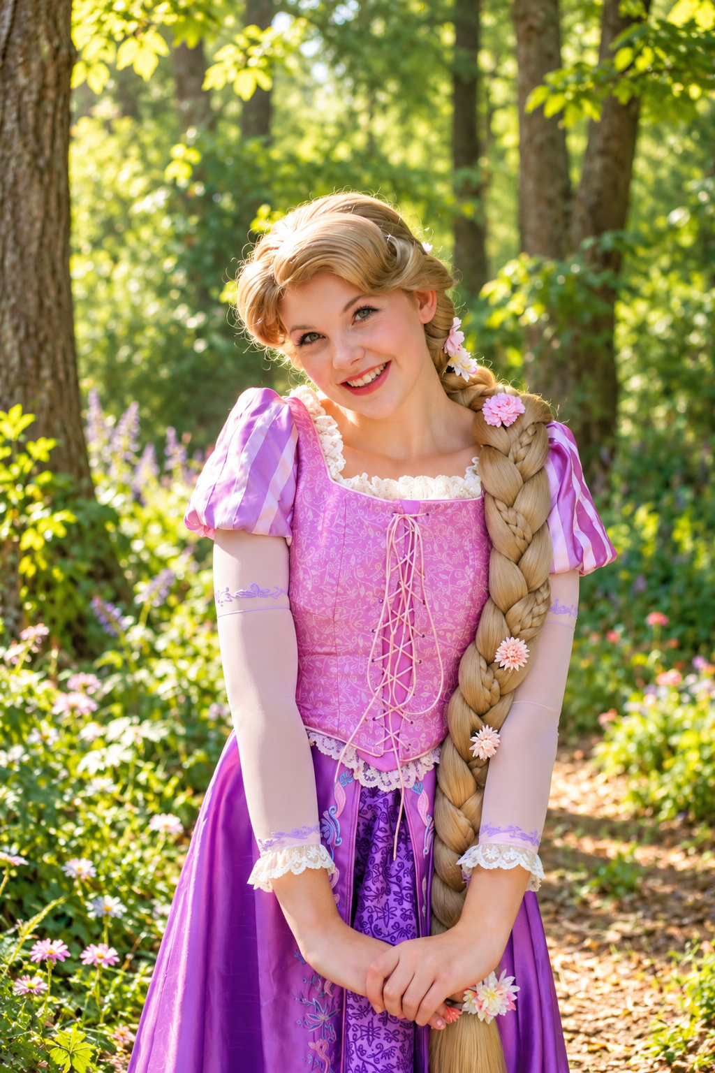 prinses met heel lang haar uit een toren in thema van rapunzel
