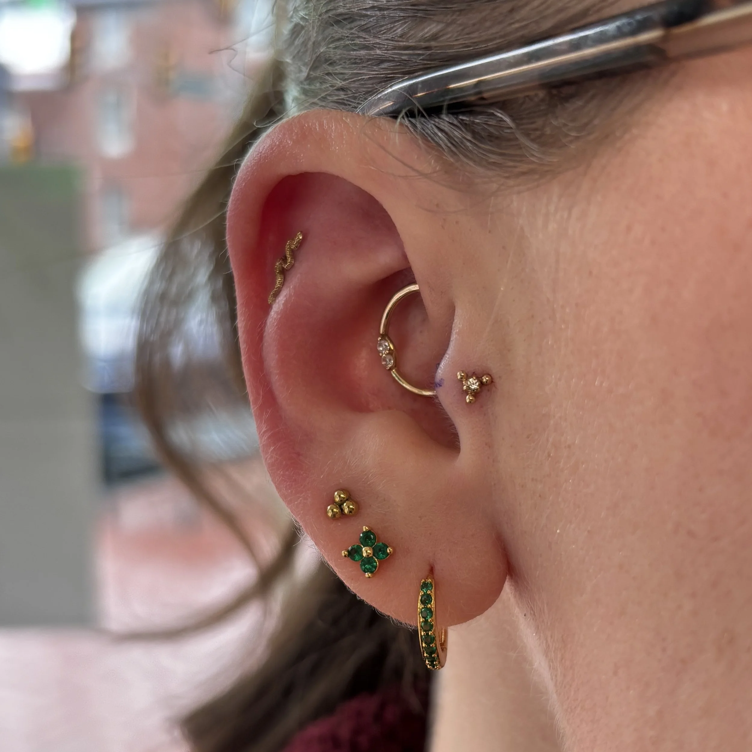 Daith, Tragus, Outer Helix