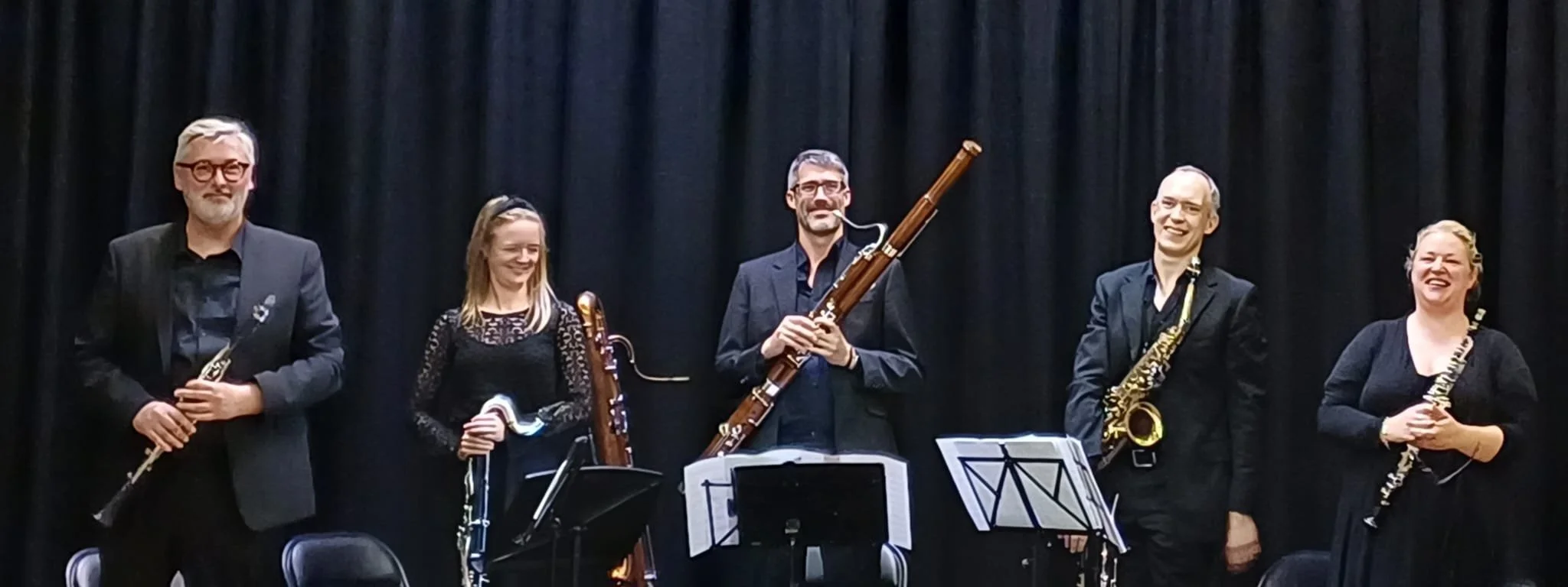 The five members of Arundo5 on stage after a performance.