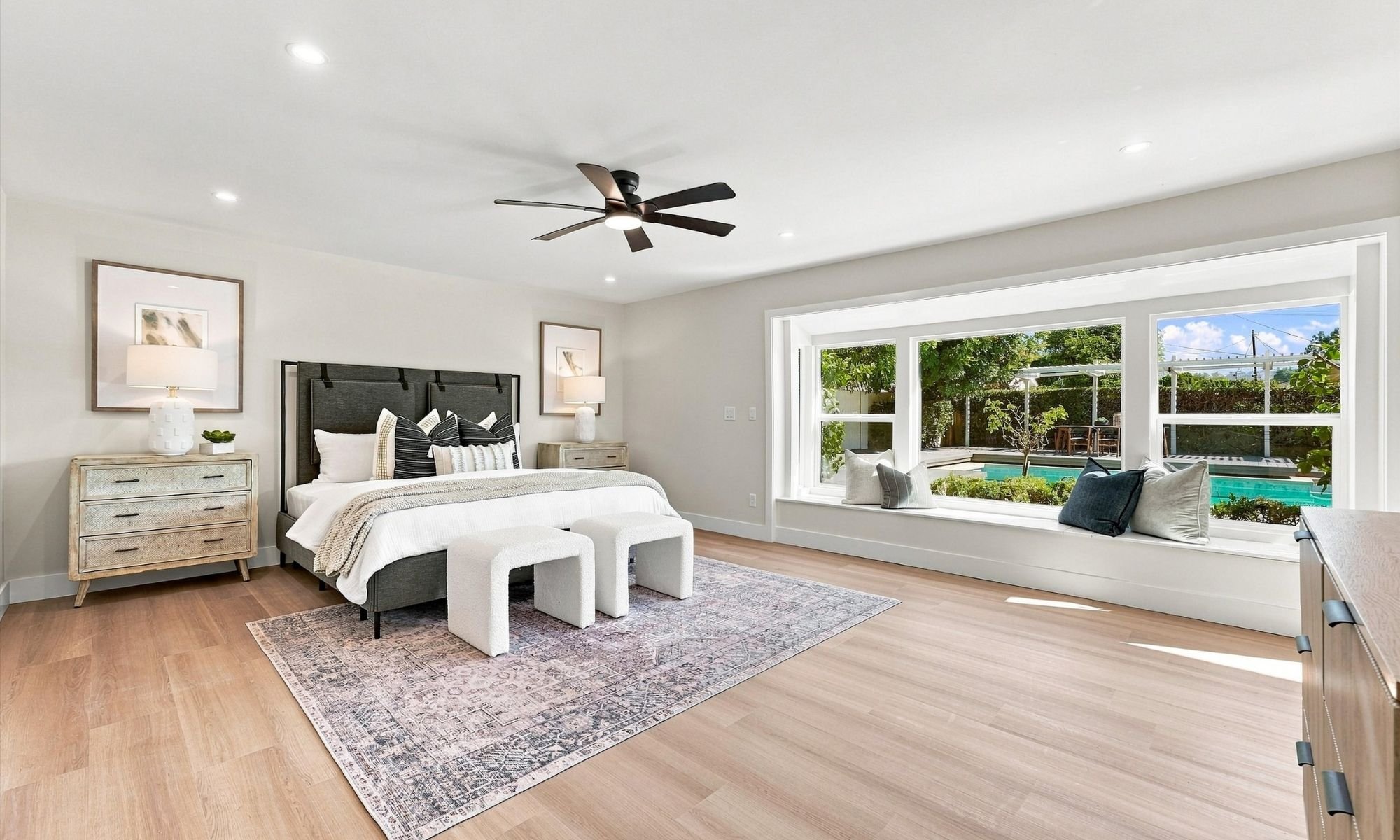 North Tustin Home in Saint Hubert Woods Estates  staged primary room by intuitive designs. 