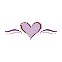 A light purple heart with gold outline and decorative purple swirls