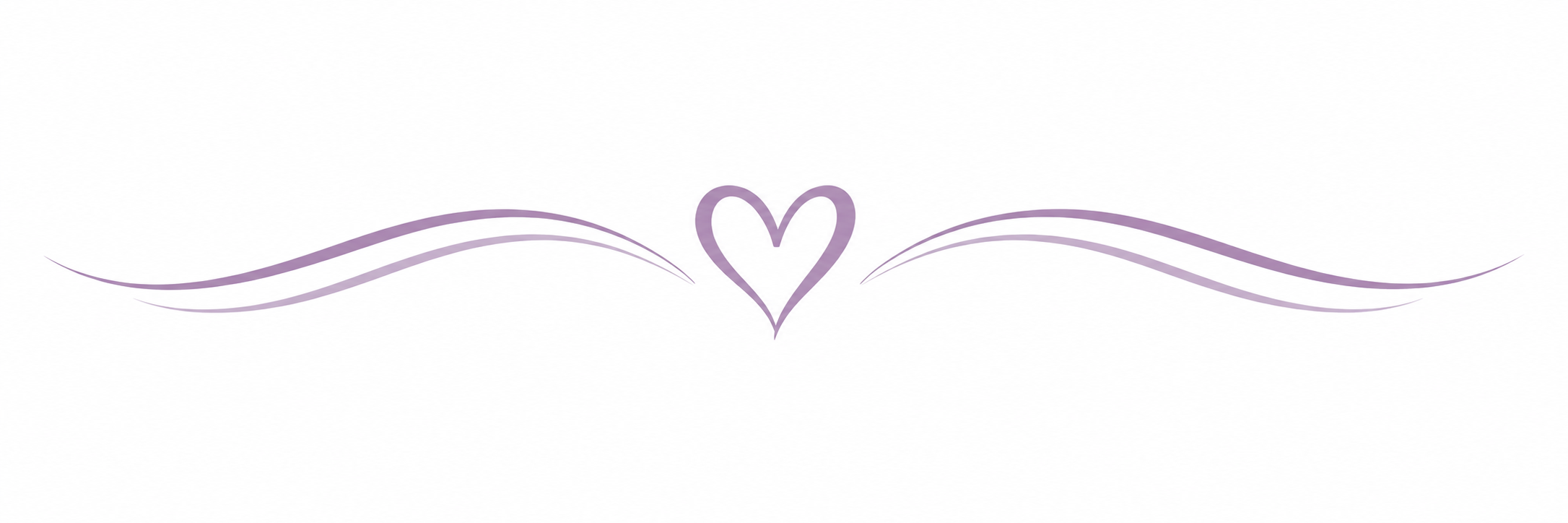 Light purple decorative heart with flowing lines on either side on a white background.