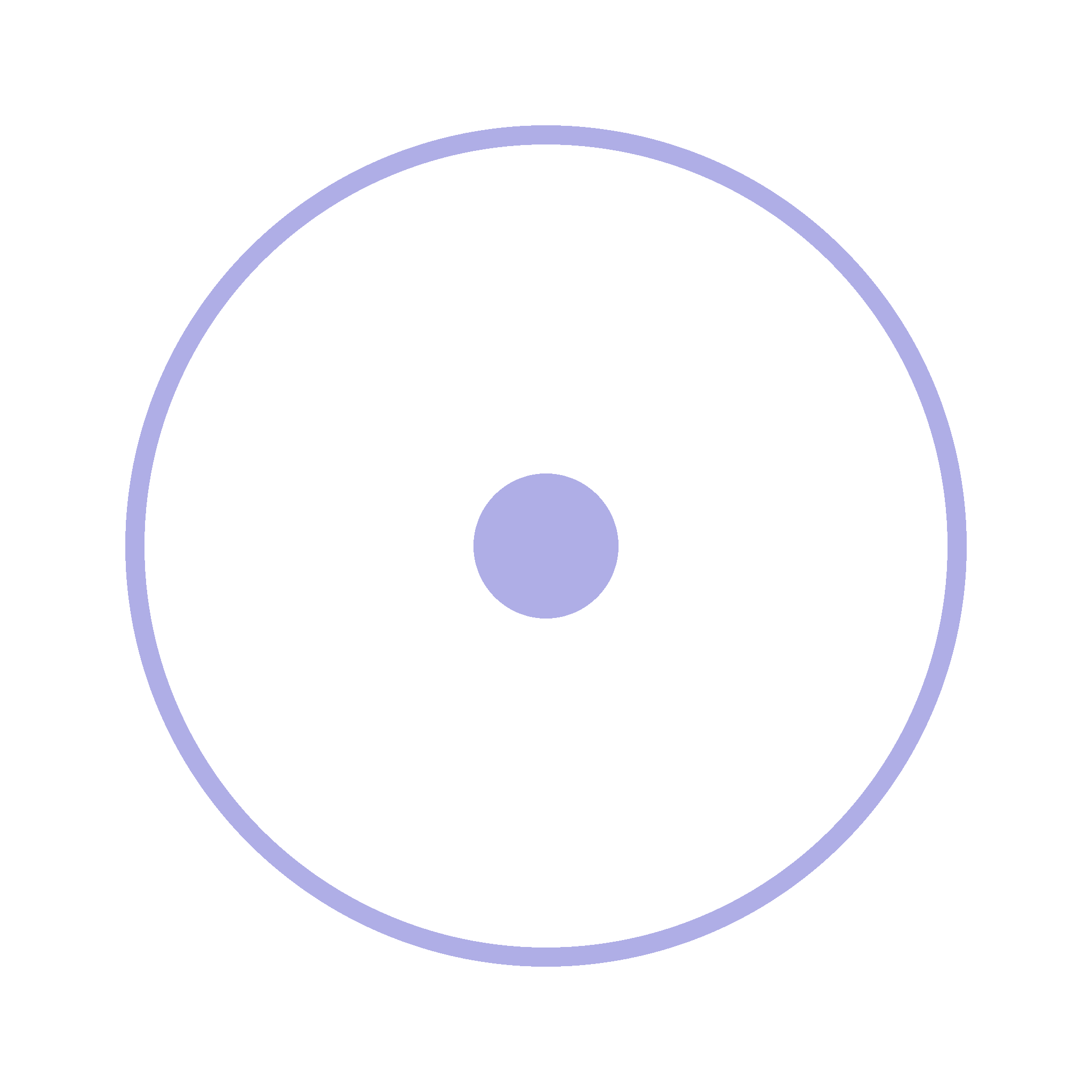Stylized atomic model with purple and blue circles representing electrons orbiting a nucleus.