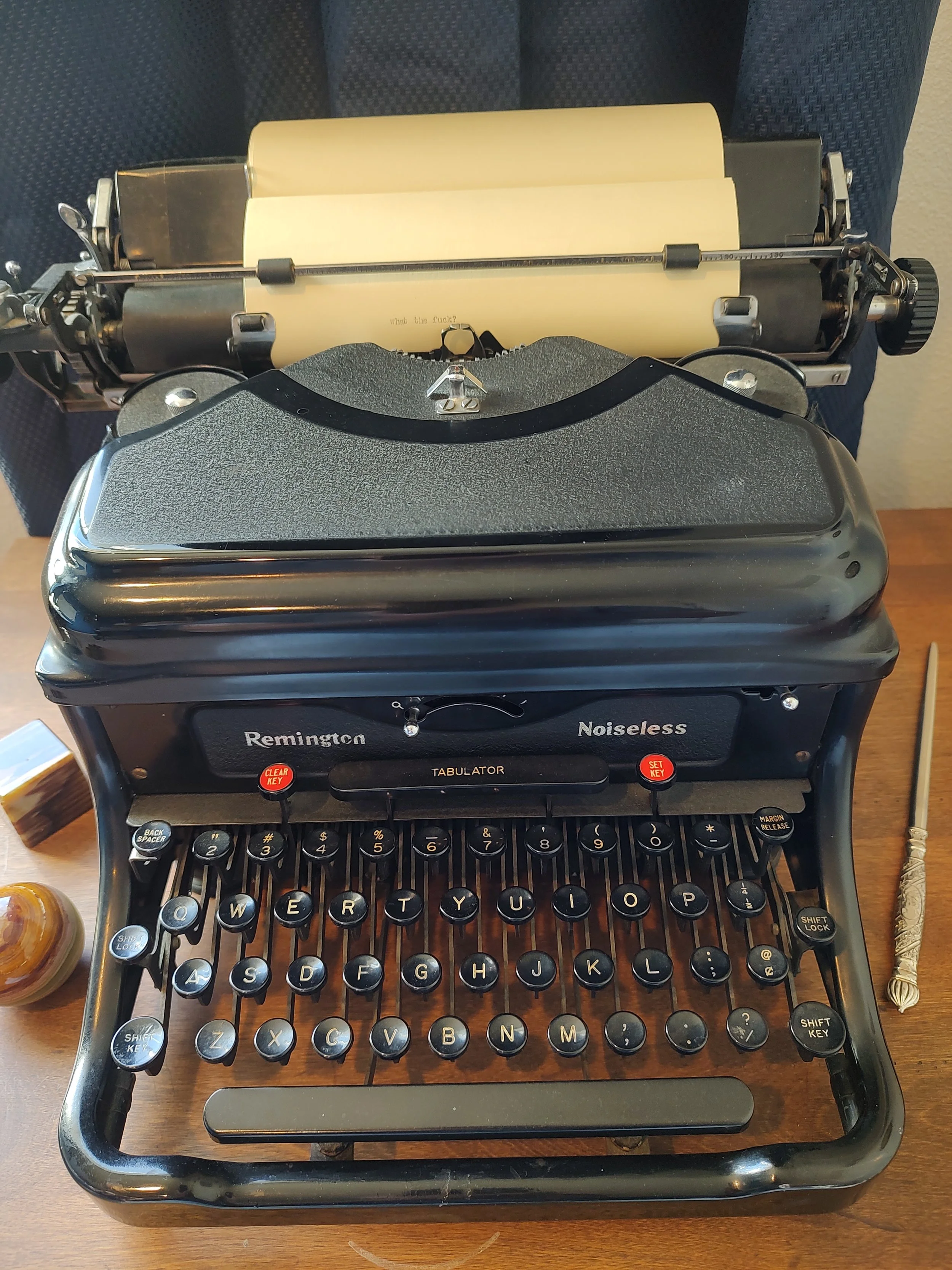 A vintage typewriter as a placeholder until the author can upload an exciting photo of himself writing mountainside.