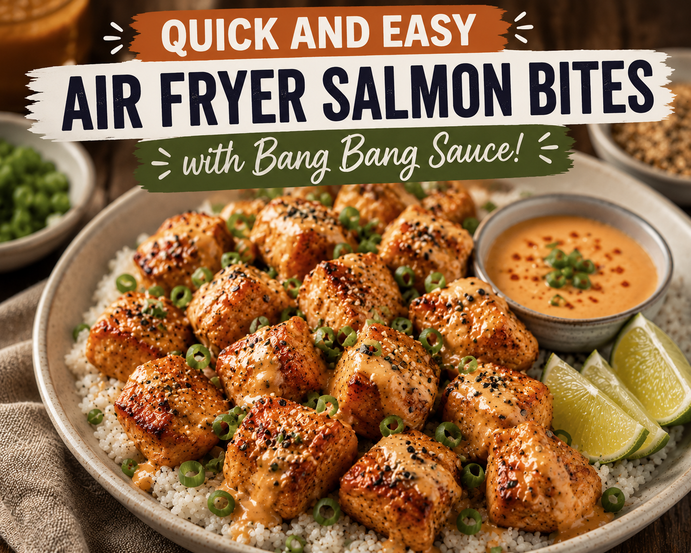 Crispy 25-Minute Air Fryer Salmon Bites with Bang Bang Sauce