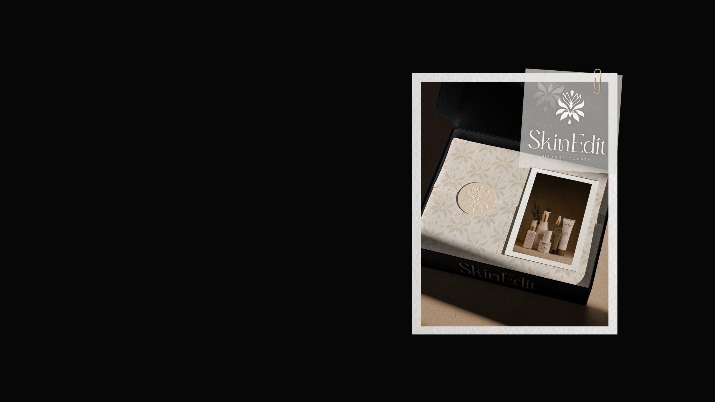 Packaging box for SkinEdit skincare products, with product images and branding, placed on a flat surface.