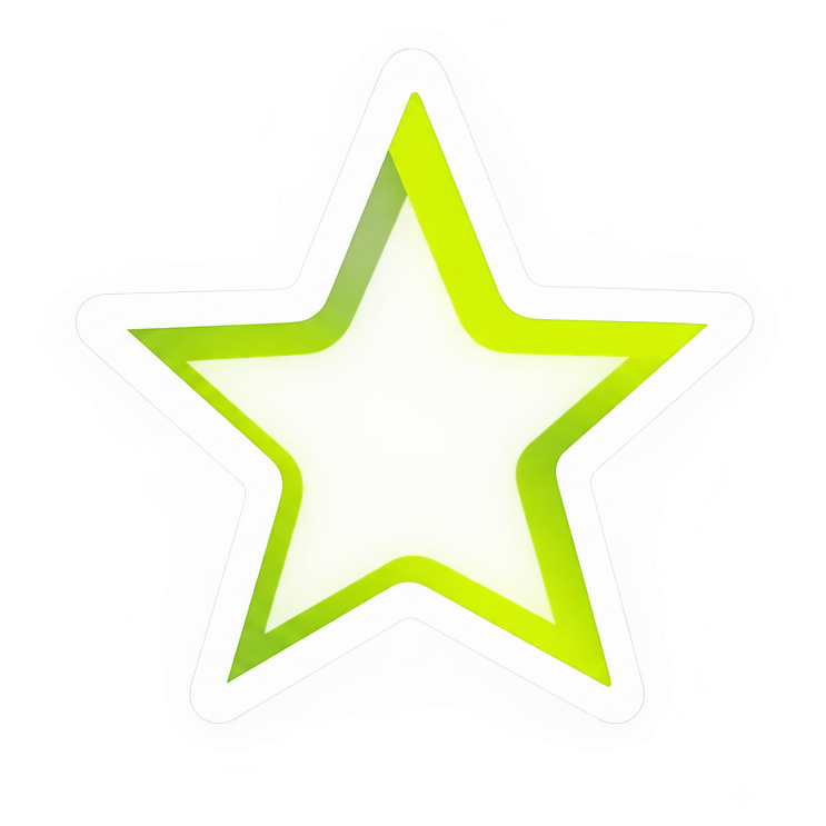 Bright green and white star-shaped light with a neon glow.