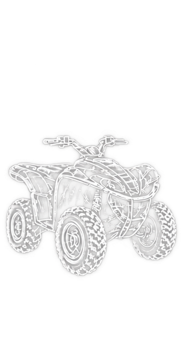 Outline drawing of a four-wheeled all-terrain vehicle (ATV).