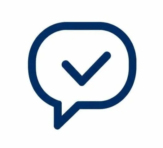 Speech bubble with a check mark inside.