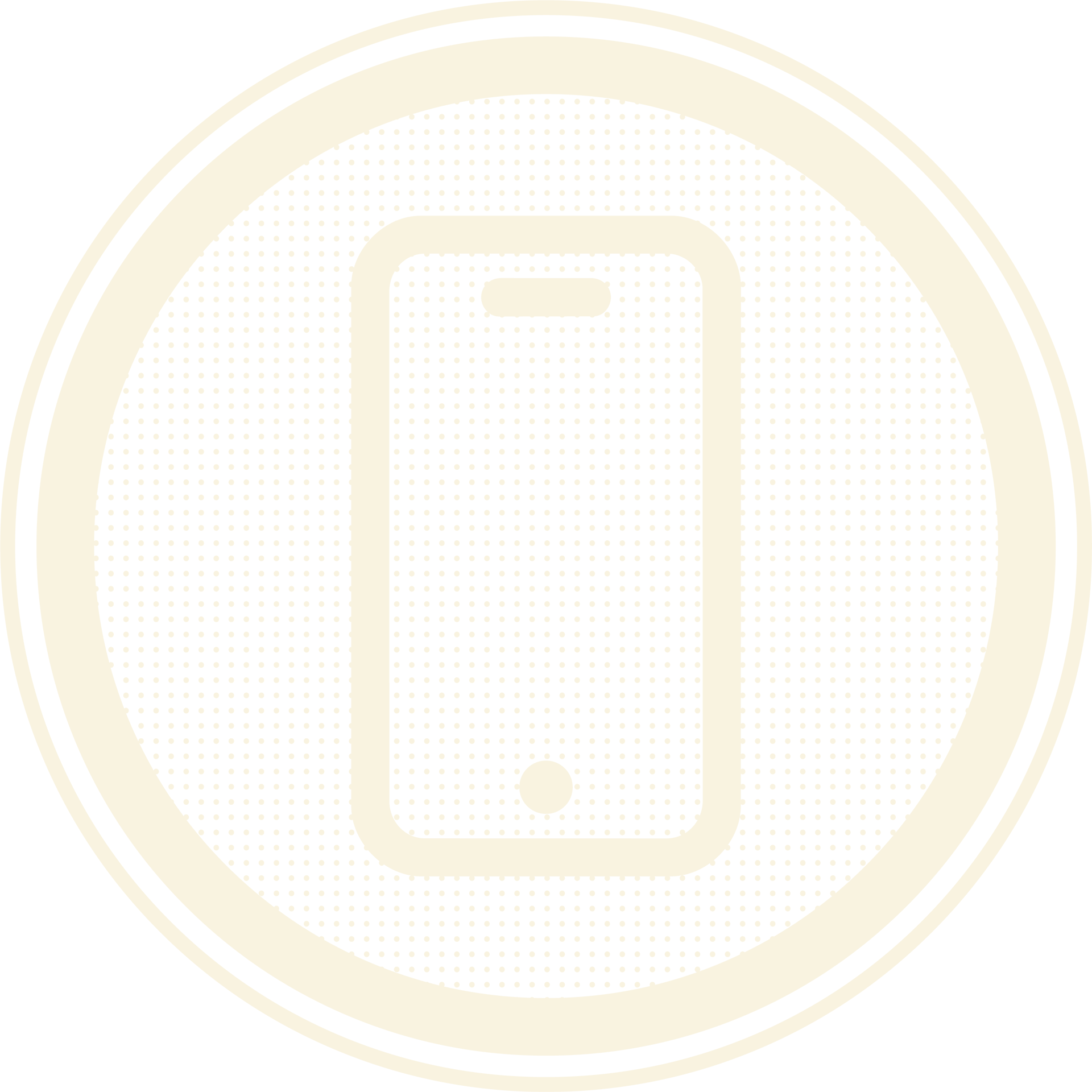 Close-up of a black and beige icon representing a microphone in a dotted circular background.