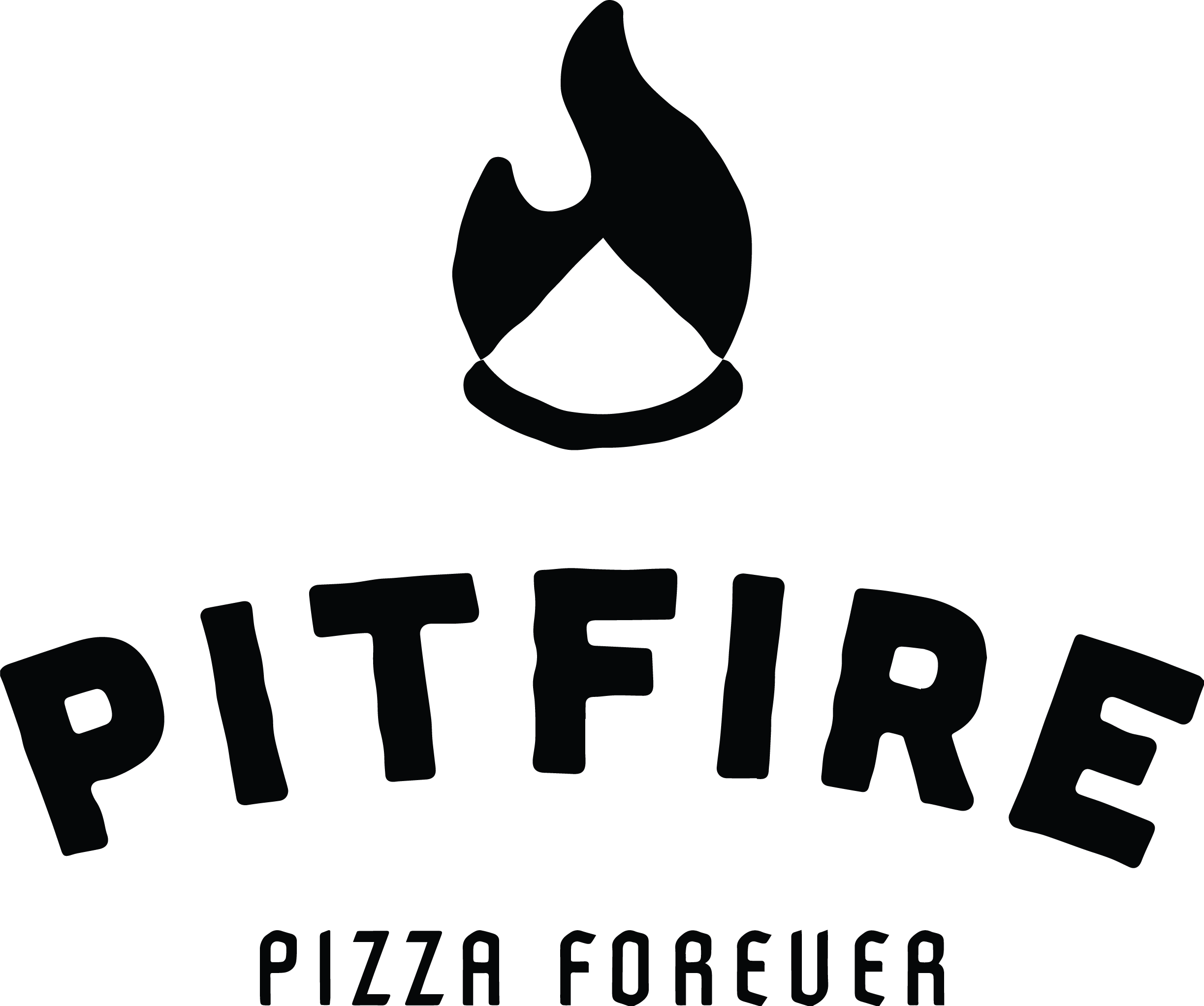 black and white logo with a stylized rocket and the text 'PIZZA FUEGO' underneath.