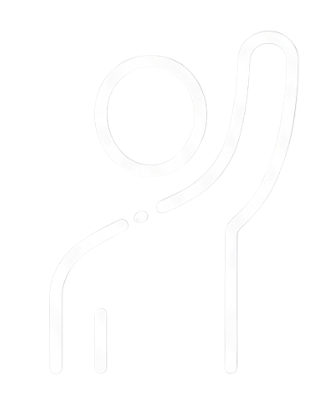 Line drawing of a person waving with one hand raised.
