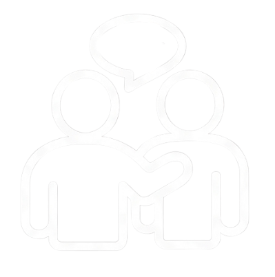 Two simplified human figures with one raising an arm towards the other and a speech bubble above them.