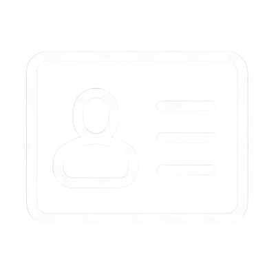 Icon of a person's ID card with a profile silhouette and lines representing text.