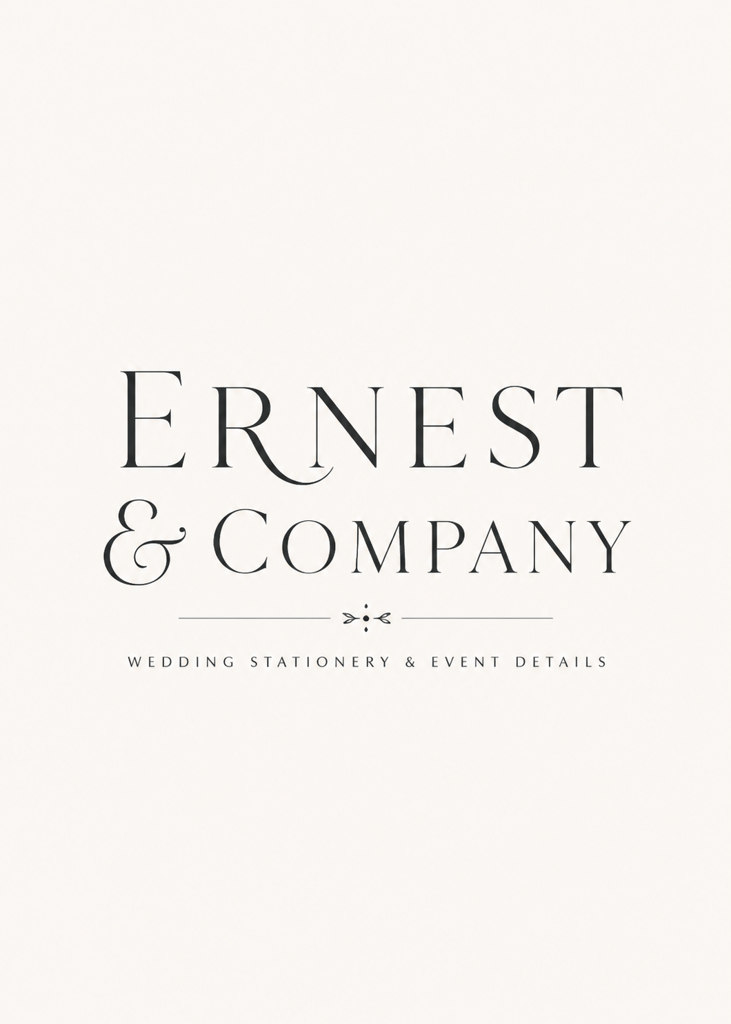 The image features a minimalist logo with the text "Ernest & Company" and a tagline below that reads "Wedding Stationery & Event Details" on a light background.
