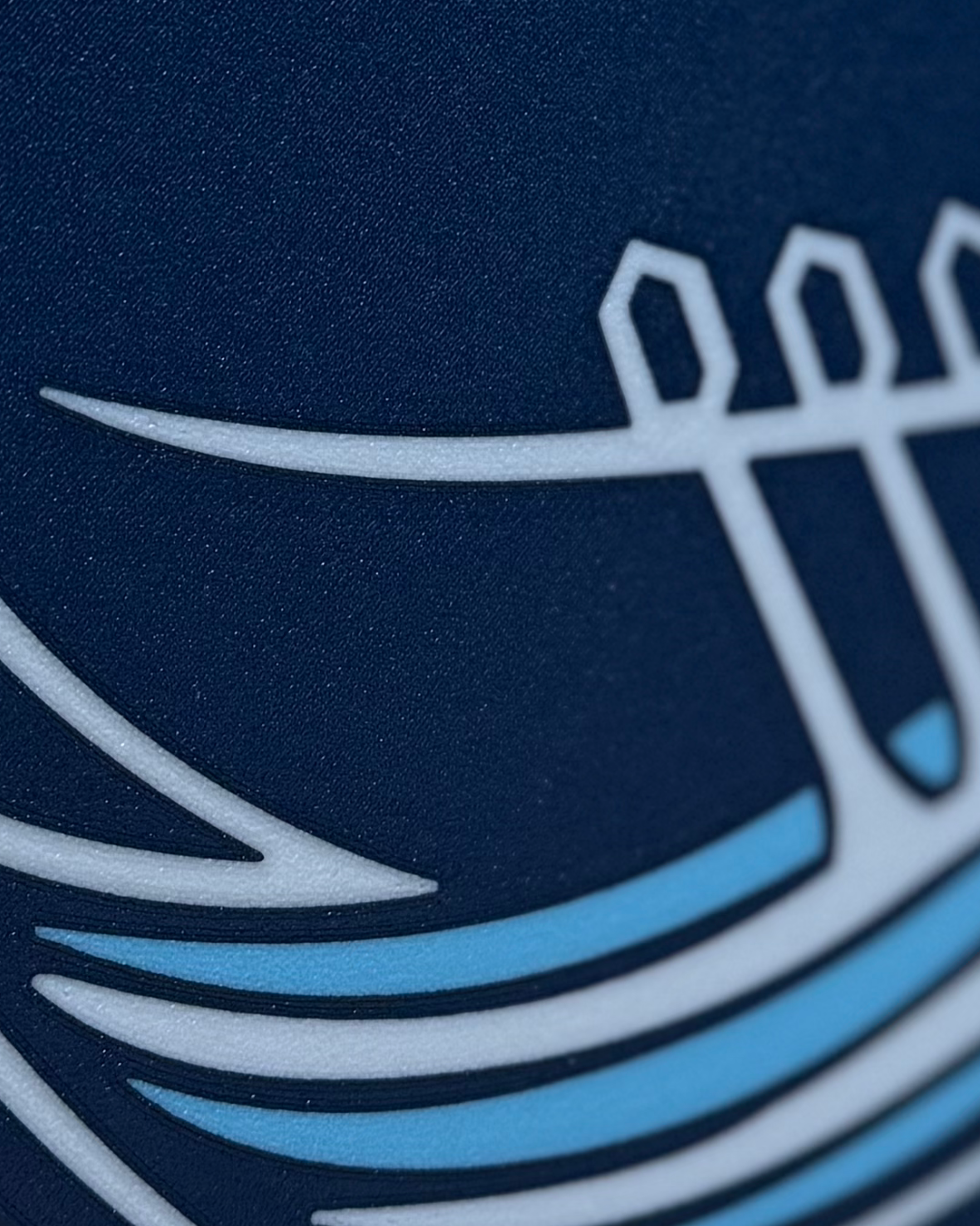 Close-up of the Toronto Argonauts lightbox showing the layered face details and 3D-printed surface texture