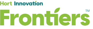 Hort Innovation Frontiers logo with green text on a white background.