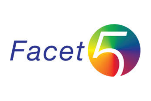 Facet 5 logo with multicolored circle and stylized number 5.