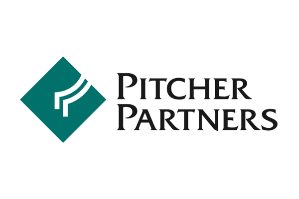 Logo for Pitcher Partners with a stylized checkmark symbol and the company name in black text.