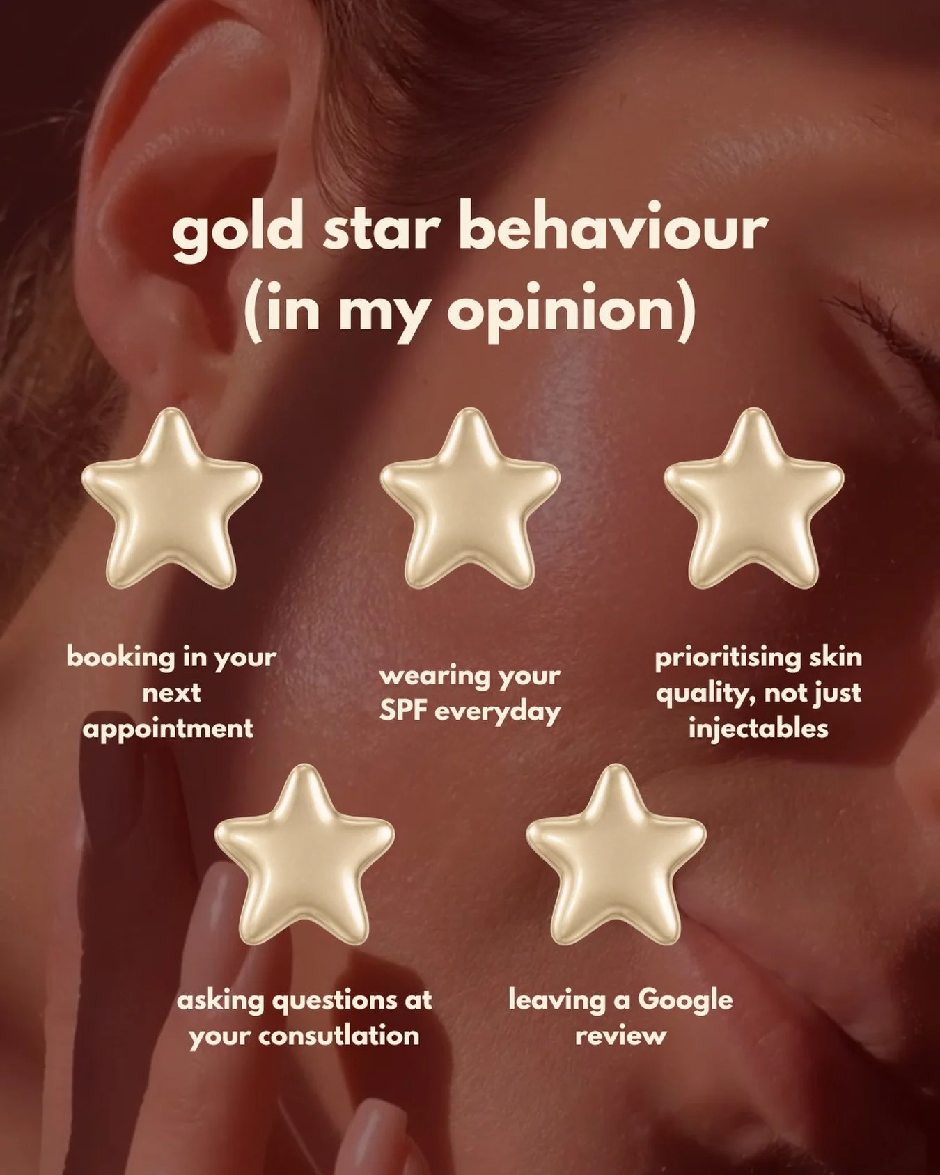 Jumping on a trend because this one was too cute not to ⭐️

Gold star behaviour, according to your cosmetic nurse. But between us&hellip; all of my clients are 5-star clients 🤍 ⭐️⭐️⭐️⭐️⭐️