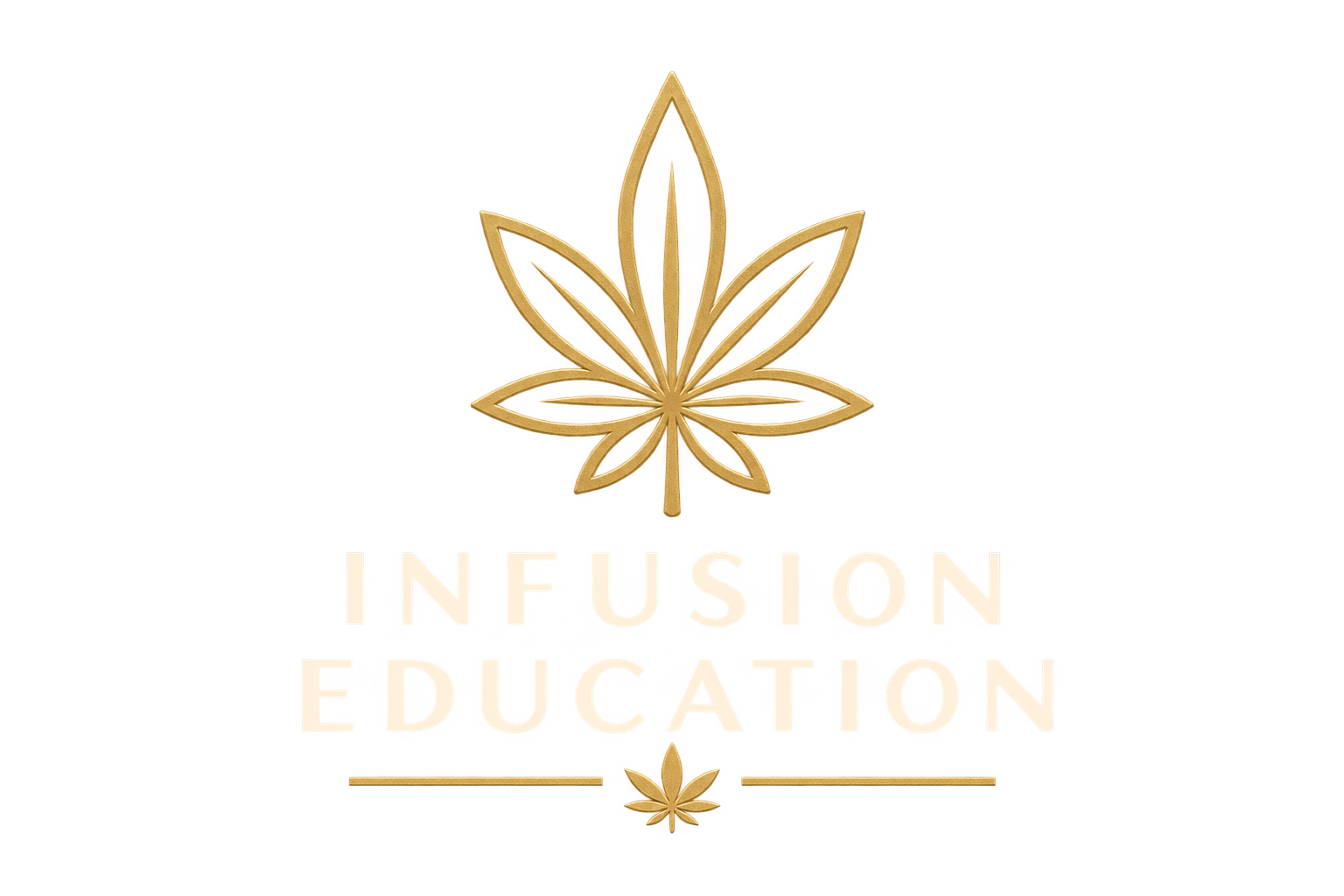 Gold cannabis leaf with the words 'Infusion Education' below it.