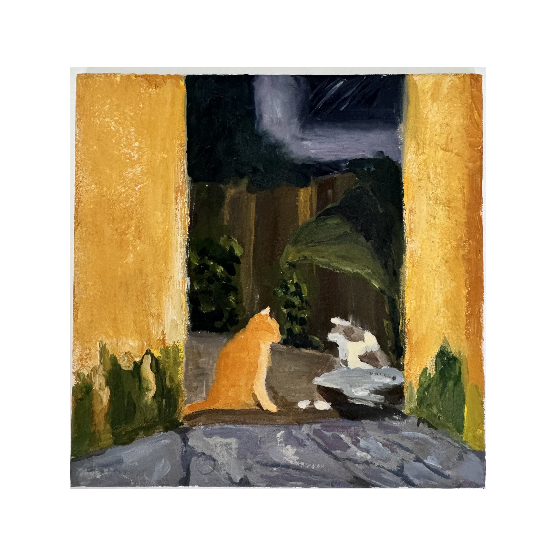 shared-stillness-06-cats-at-doorway-gouache-painting.png