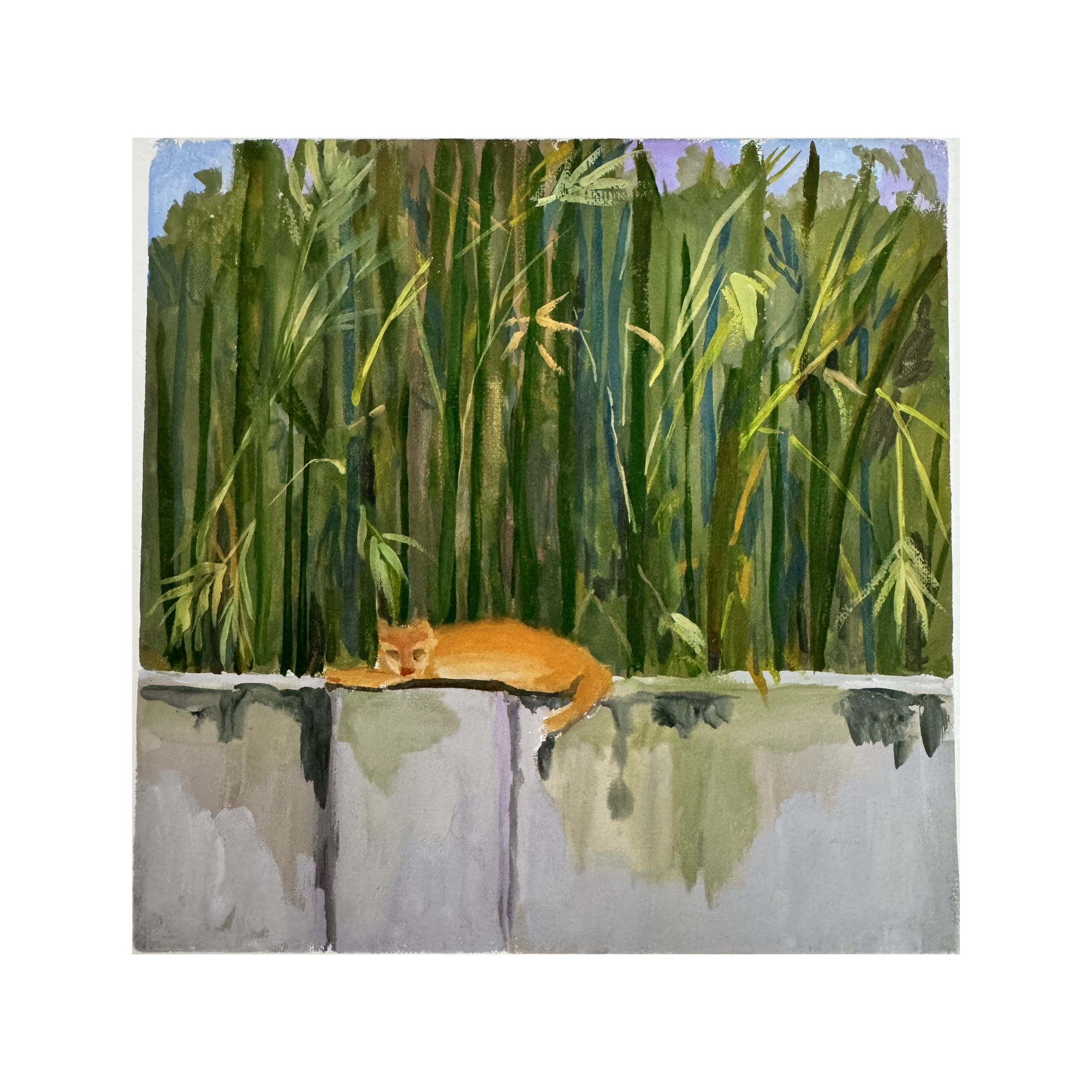 shared-stillness-04-cat-on-wall-bamboo-gouache-painting.png