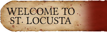 Welcome to St. Locusta sign with a distressed wooden background.