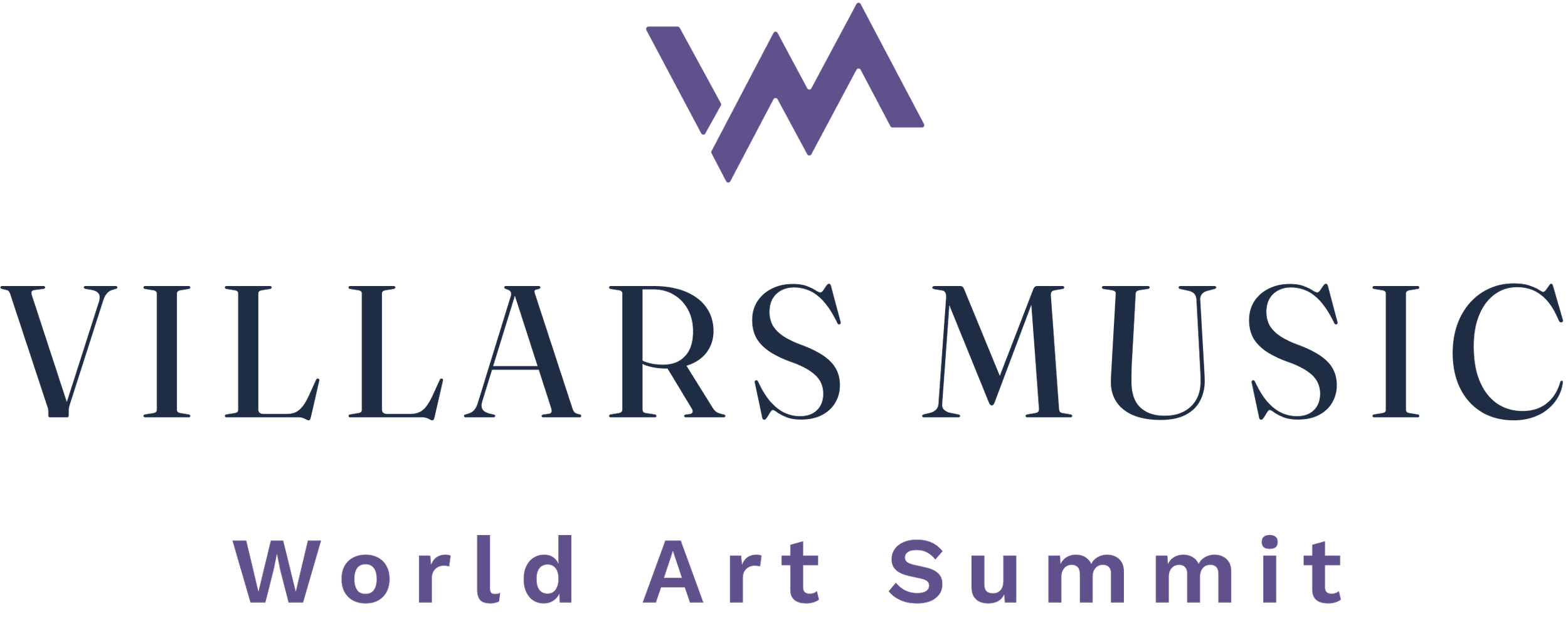 Villars Music World Art Summit logo with stylized purple mountain peaks and text.