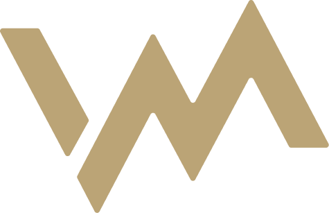 A stylized logo with overlapping beige and black triangles forming a mountain-like shape.