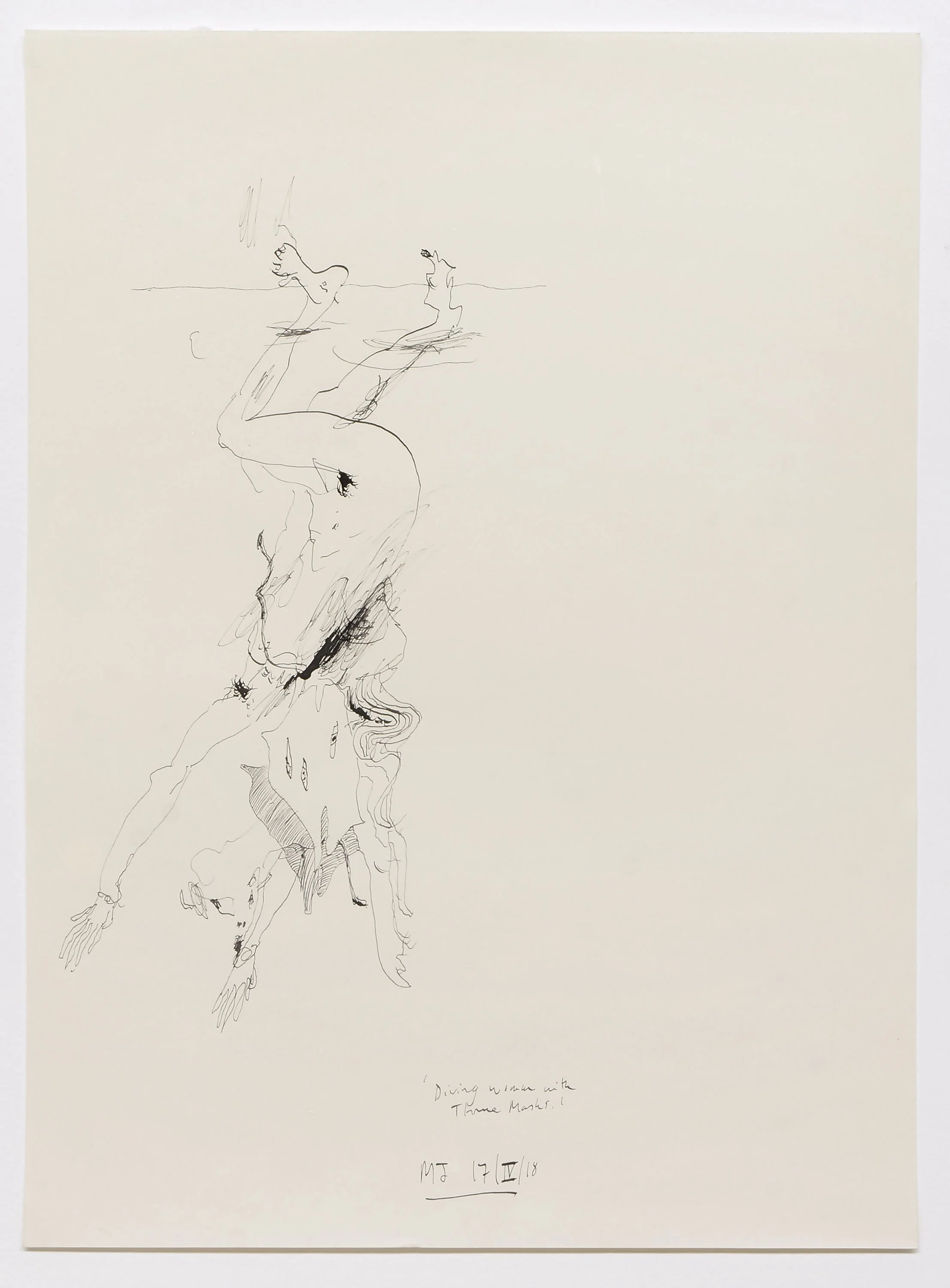 diving woman with three masks