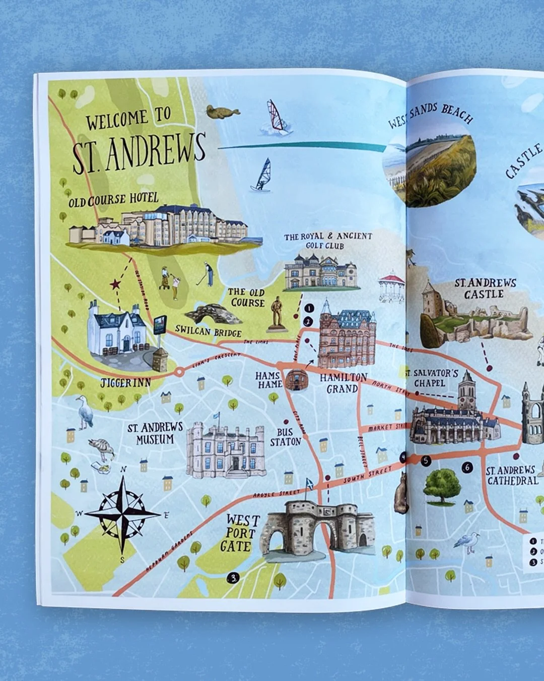 A little look at my map of St Andrews made for @oldcoursehotel in its final form!! ✨🦸

The map was published on a lovely double page spread in the hotel&rsquo;s magazine &lsquo;The Birdie,&rsquo; printed on gorg postcards (I would steal so many of t