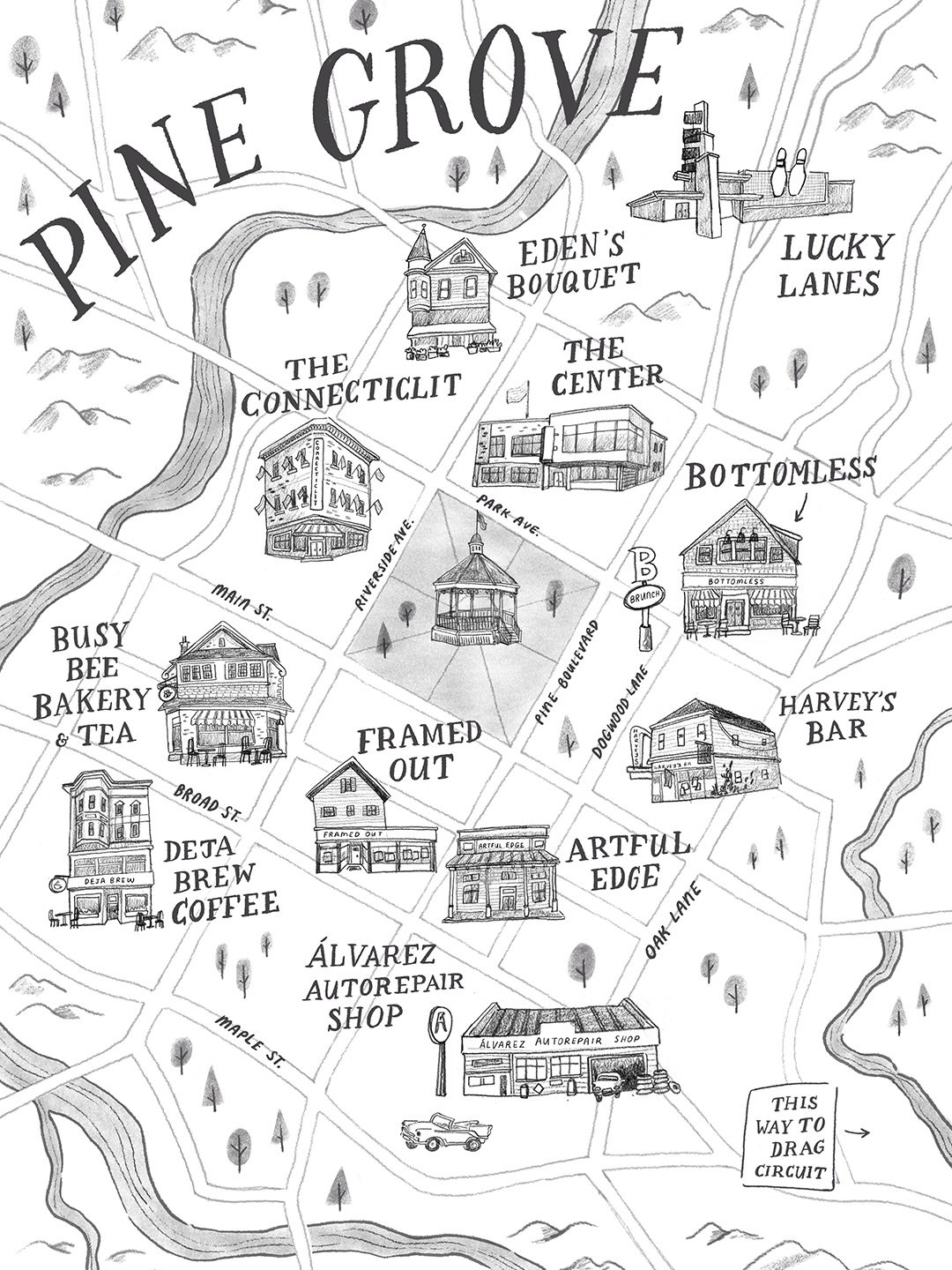 New book map!! 🌲🏡🦌🦆

This is the fictional town of Pine Grove, Connecticut, which will be featured in books in the &lsquo;Pride in Pine Grove&rsquo; series where 7 authors are all writing stories set in this town 🤩

The map will be published acr