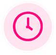 Pink clock icon.