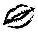 Black and white illustration of lips with a seam through the middle